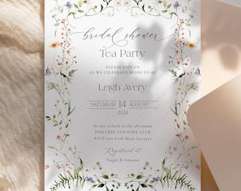 Bridal Shower Tea Party Invitation Template, Wildflower Garden, Editable Time For Tea Invite, Garden Tea Party Wedding Shower 65