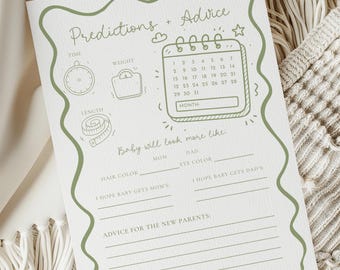 Baby Shower Predictions and Advice Card (Printable Template with Wavy Border)
