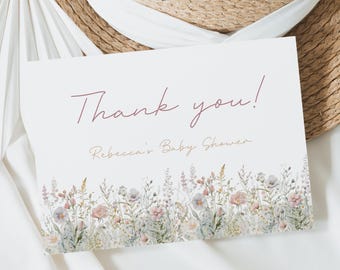 Wildflower Baby Shower Thank You Card: Boho Floral Template (Digital Download)