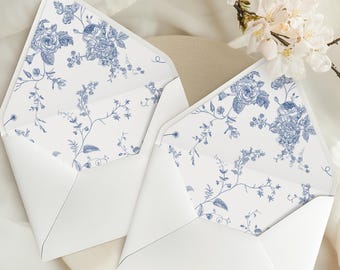Vintage Floral Envelope Liner Template, Blue Floral, Envelope Liner, Wedding, Flower Envelope Liner, Printable Wedding, Template 43