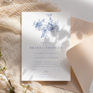 Bridal Shower Invitation Template, Garden Wedding, Botanical, Blue Floral, Printable Bridal Shower, Editable Wedding, Instant Download 43