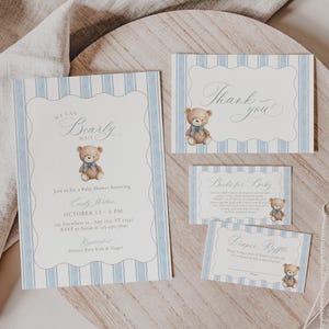 Teddy Bear Baby Shower Bundle (We Can Bearly Wait): Invitation, Books for Baby, Diaper Raffle, Thank You Card