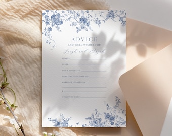 Wedding Advice Card Printable, Navy Blue Floral Bridal Advice Card, Well Wishes for Bride and Groom, Bridal Shower Advice Cards, Instant 43