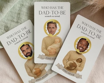 Editable Who Has the Baby Daddy Game: Find the Daddy Scratch Off Canva Template (Boho Neutral Theme)