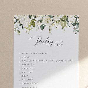 Bachelorette Packing List Template, Printable Packing List, White Floral Bachelorette Weekend, Travel list Template, Bachelorette Printable