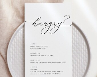 Minimalist Wedding Menu Template, Hungry Menu, Printable Menu, Editable Wedding Menu, Instant Download, Dinner Menu, Editable Template 02