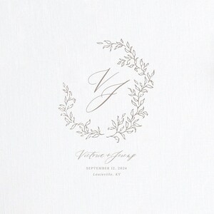 Laurel Crest Wedding Logo, Minimalist Logo, Floral Wreath Wedding Logo, Monogram Emblem, Custom Business Logo, Logo for Napkin and Web 07