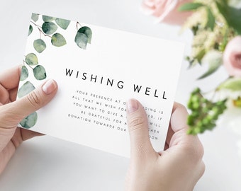 Eucalyptus Greenery Wishing Well Card Template for Wedding Silver Leaf Wedding Insert Printable Green Leaf Editable Change Font and Text 08