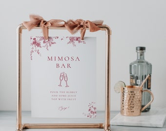 Pink Floral Mimosa Bar Sign, Bridal Shower Mimosa Sign, Wedding Mimosa Bubbly Bar, Wedding Sign Template, Minimalist Wedding Brunch Sign 38