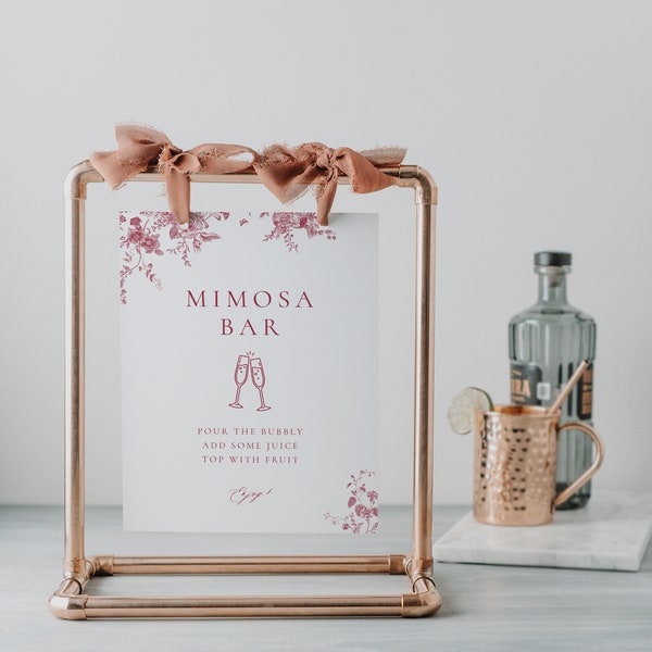 Pink Floral Mimosa Bar Sign, Bridal Shower Mimosa Sign, Wedding Mimosa Bubbly Bar, Wedding Sign Template, Minimalist Wedding Brunch Sign 38