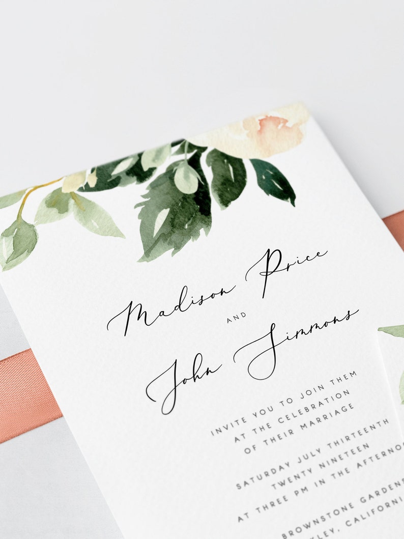Blush Floral Wedding Invitation Template Pink Flowers Wedding | Etsy Blush Floral Wedding Invitation Template Pink Flowers Wedding | Etsy