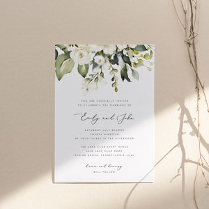 White Floral Wedding Invitation Set Template Greenery White Rose Printable Wedding Invitation Suite Instant Download Editable PDF 21 image 4