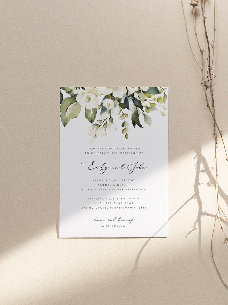 White Floral Wedding Invitation Set Template Greenery White Rose Printable Wedding Invitation Suite Instant Download Editable PDF 21 image 4