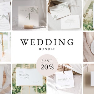 Palm Wedding Bundle, Beachy Wedding Bundle, Frawn Invitation Template, Palm Leaf Invite Set, Editable Wedding, Instant Download 06