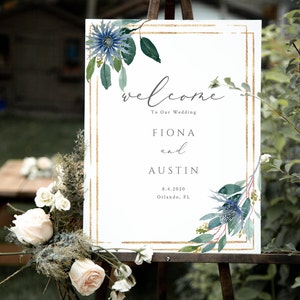 Blue Thistle Wedding Welcome Sign Template Bridal Shower Poster Instant Download Editable Printable Blue Thistle Flowers Wedding Sign 25