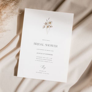 Minimalist Floral Bridal Shower Invitation Template, Simple Floral, White Floral Printable Bridal Shower, Editable Card, Instant Download 03