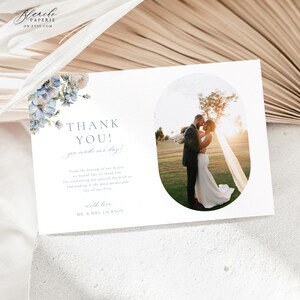 Biglietto di ringraziamento con foto floreale blu polvere, biglietto di ringraziamento modificabile, ringraziamento per matrimonio con acquerello, aggiungi la tua foto, grazie aggiungi foto 63