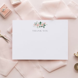 Plantilla de tarjeta de agradecimiento floral para boda, descarga instantánea, rosa claro, plantilla editable, imprimible, flores ruborizadas, boda bohemia 40