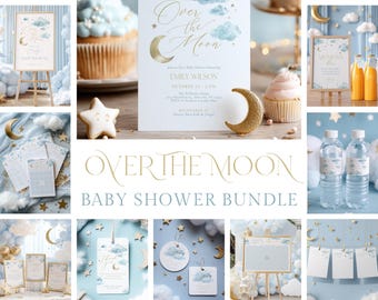Over the Moon Baby Shower Bundle - (Editable Canva Template)