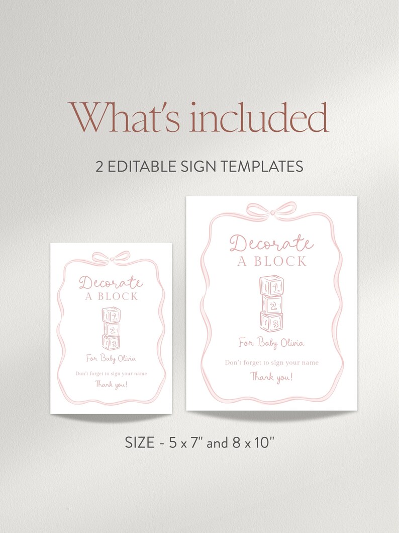 Cartello decorativo Pink Coquette per baby shower con fiocco da bambina (Download immediato) immagine 5