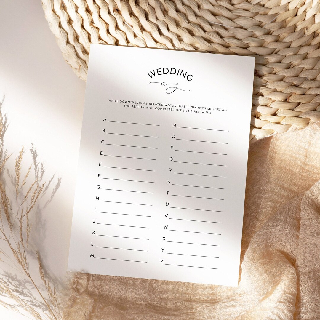 Wedding AZ Bridal Shower Game, Bridal Alphabet Game, Wedding A to Z