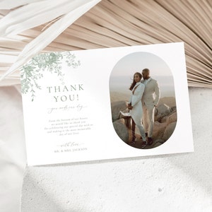 Tarjeta de agradecimiento con foto floral verde salvia, tarjeta de agradecimiento editable, agradecimiento de boda victoriana, agregue su propia foto, gracias, agregue foto 55