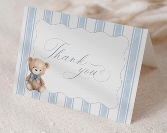 Teddy Bear Baby Shower Thank You Card (Flat and Folded)