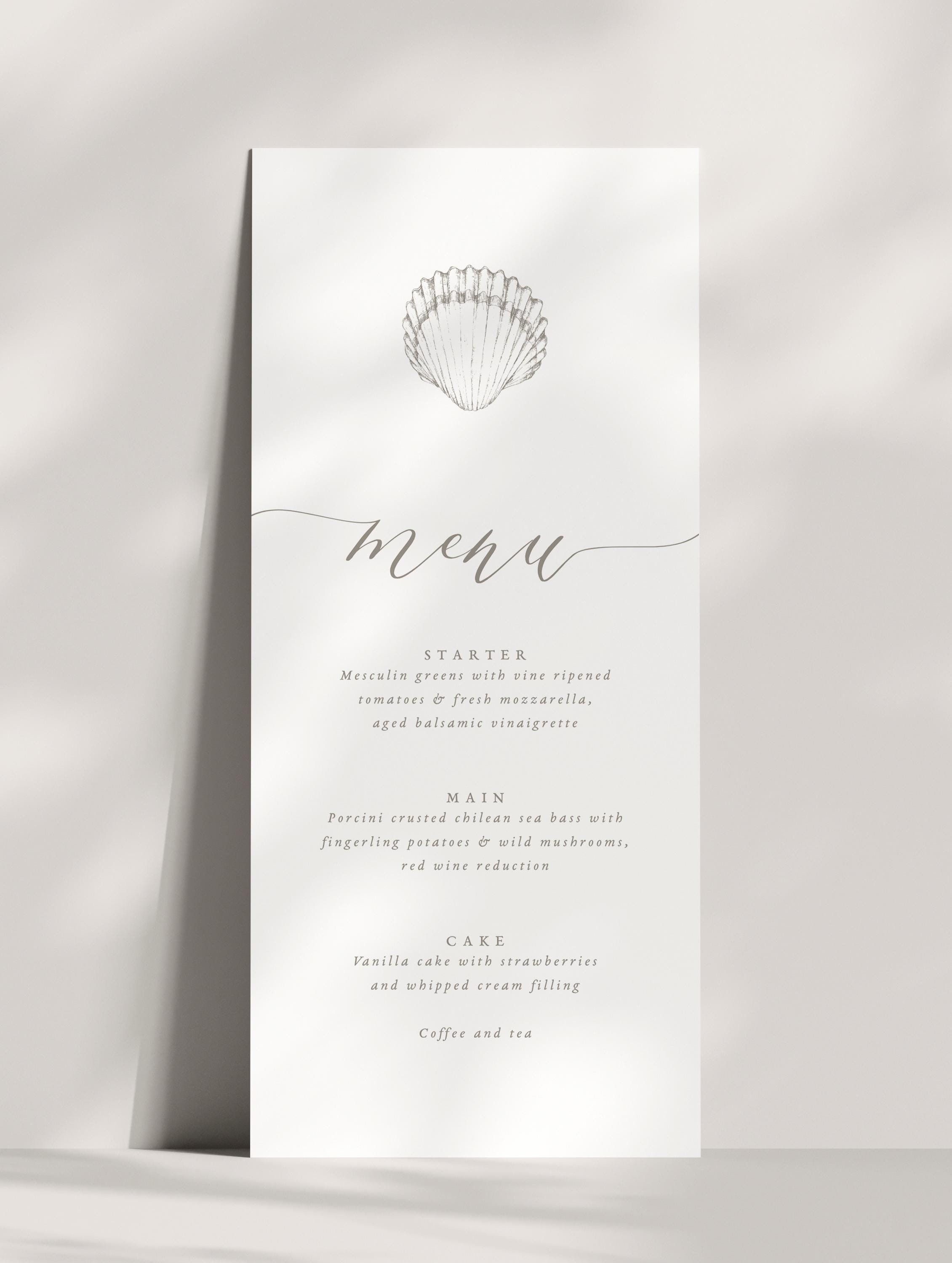 Seashell Wedding Menu Template, Nautical Printable Menu, Editable Menu ...