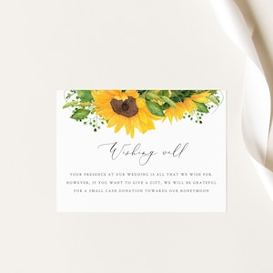 Sonnenblume Wunsch gut Karte, bearbeitbare Vorlage, Sofortiger Download, Hochzeitsgeschenk Anfrage, Hochzeit Wunsch gut Vorlage, Hochzeit Einsatz 22