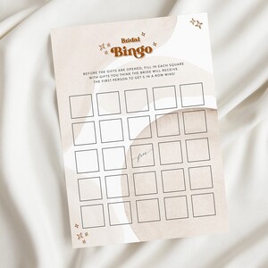 Retro bruidsbingo, groovy vrijgezellenfeest bingospel, boho direct downloaden, afdrukbare bingokaarten, bewerkbare vrijgezellenfeestspel 18
