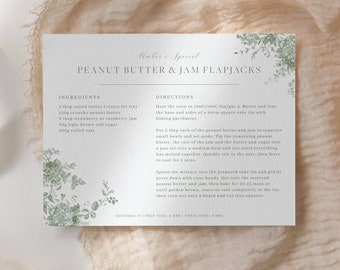 Green Floral Recipe Card Template, Printable Bridal Shower Recipe Insert, Editable Kitchen Recipe Card Template, Modern Recipe Card 26
