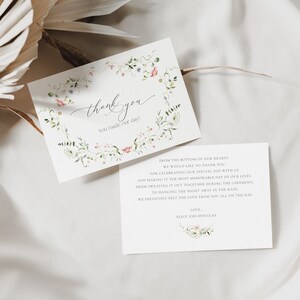 Wildblumen Dankeskarte, Botanische Hochzeit, Dankeskarte, Vorlage für Blumen, Dankeskarte, Hochzeit druckbar, moderne Kalligraphie 65