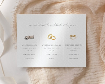 Minimalist Wedding Weekend Itinerary, Printable Weekend Schedule of Events, Wedding Welcome Note Itinerary, Editable Wedding Itinerary