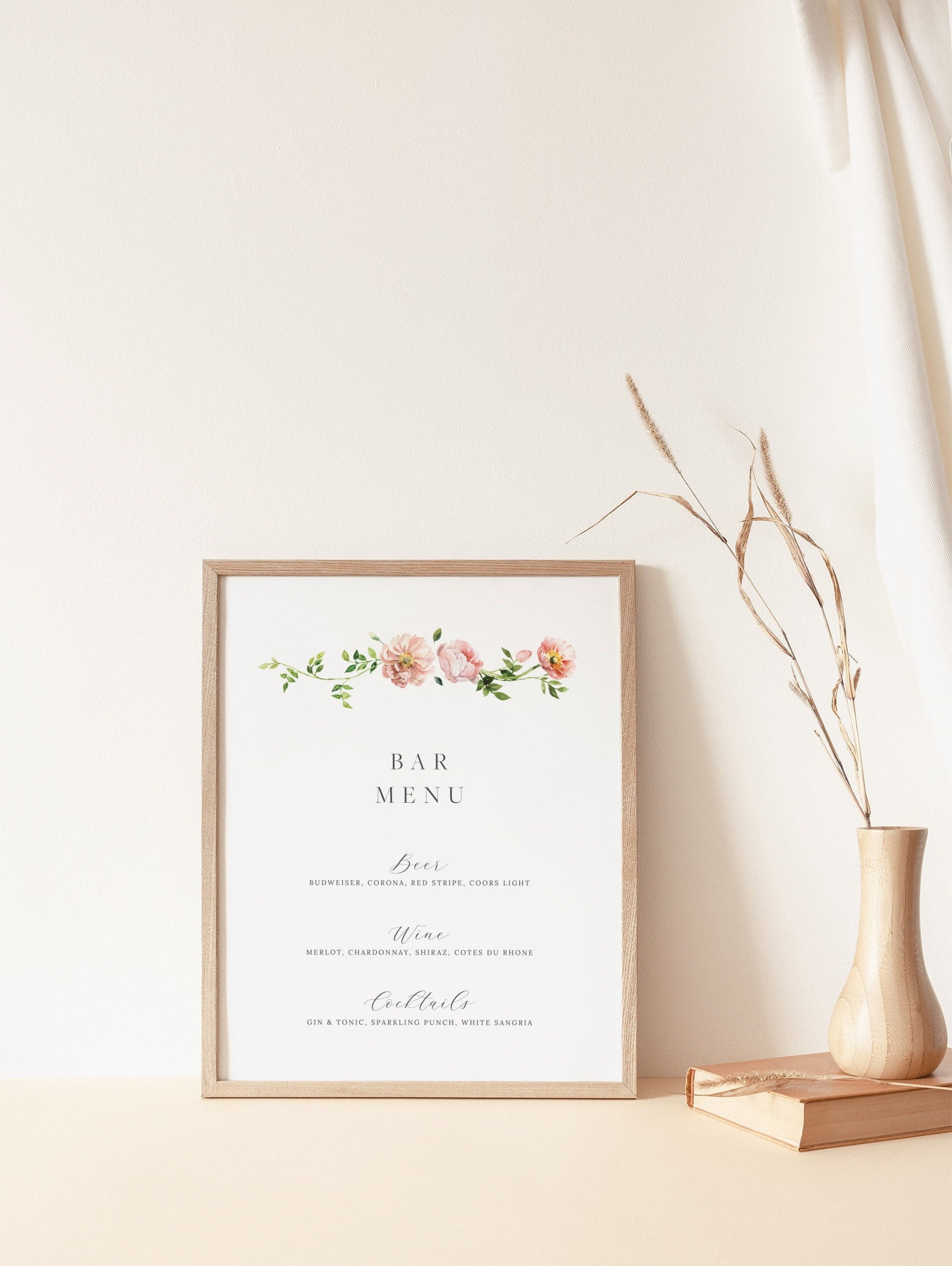 Spring Menu Signage Spring Flower Menu Sign Template, Wedding Drink Sign, Peony Floral ...