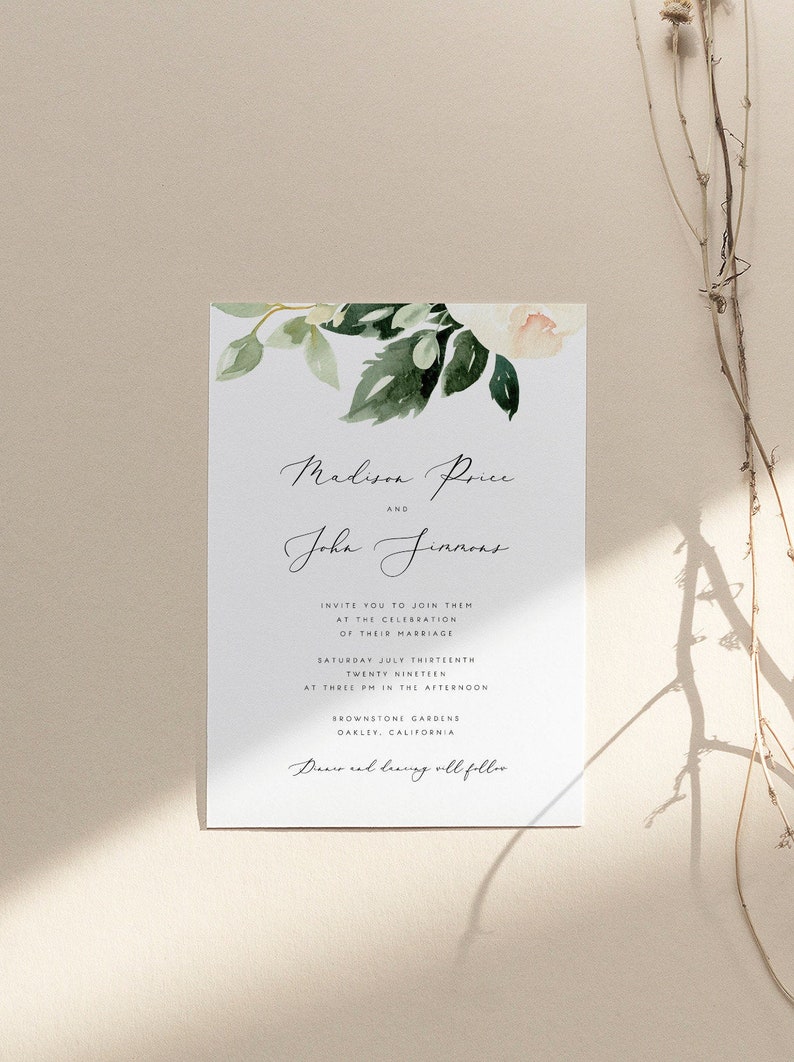 Blush Floral Wedding Invitation Template Pink Flowers Wedding Etsy