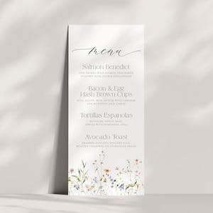Plantilla de menú de brunch con flores silvestres, menú botánico imprimible caprichoso, menú editable, descarga instantánea, menú editable para despedida de soltera 65
