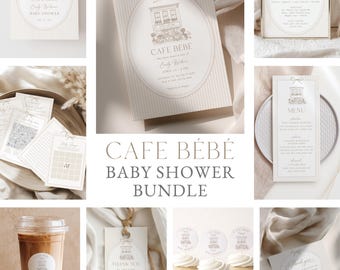 Café Bébé Baby Shower BUNDLE (Coffee, Baby is Brewing Theme) - Editable Canva Template