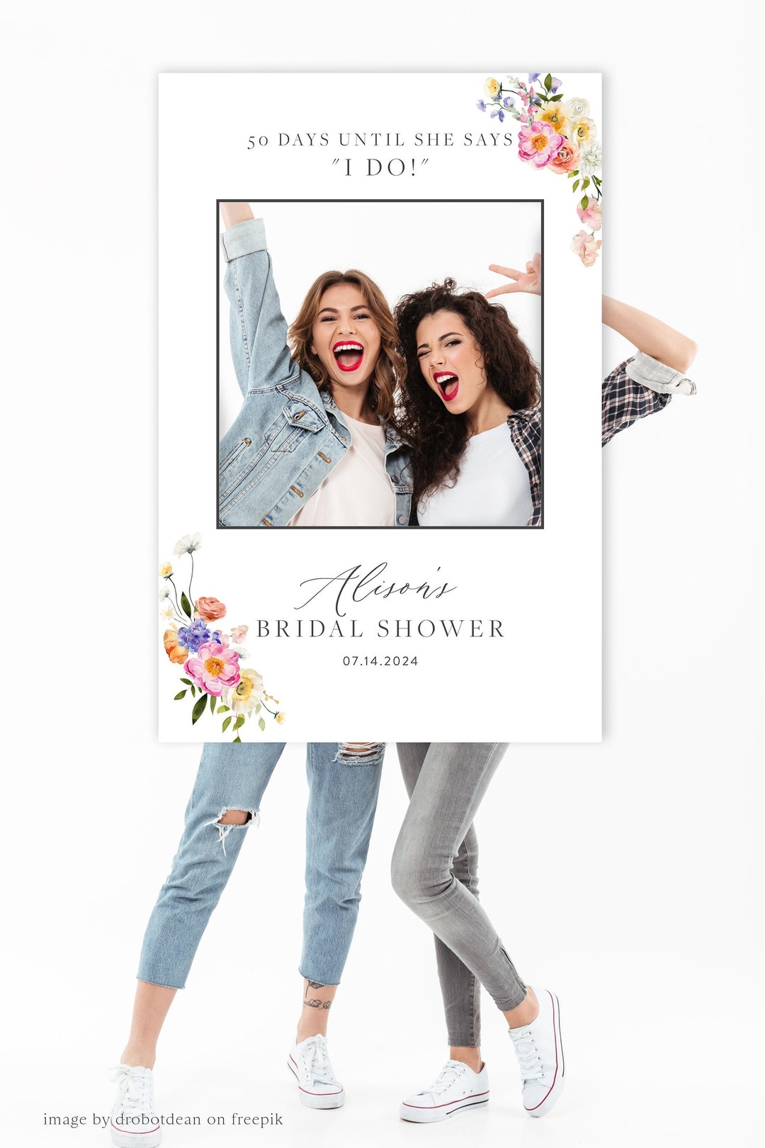 Bright Floral Bridal Shower Photo Booth Frame, Colorful Floral Bridal