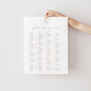 Plantilla de plano de asientos para mesa de boda celestial boho, plano de asientos de constelación, letrero de asientos de boda con luna y estrellas, descarga instantánea 66