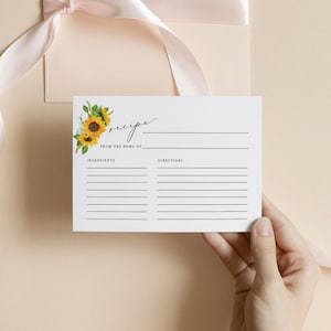 Sunflower Bridal Shower Recipe Card Template Printable Sunflower Wedding Recipe Card Yellow Floral Barn Wedding Instant DIY 22