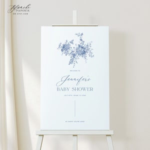 Navy Blue Floral Baby Shower Welcome Sign, Printable Baby Shower, Victorian Welcome Sign, Bridgerton Editable Reception Sign 43