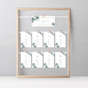 Blue Thistle Seating, Hanging Seating Chart, Template, Editable Seating on a String, Printable Wedding, Printable Sign, Instant Download 25