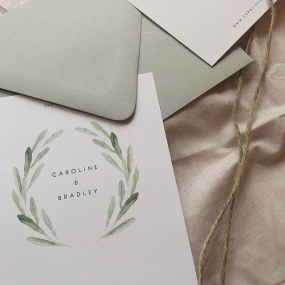 Olive Branch Wedding Invitation Kit Template Green Leaf Wreath Etsy