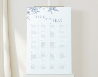 Dusty Blue Floral Seating Chart, Vintage Floral Wedding Seating, Botanical Sign, Instant Download, Printable Seating Plan, Editable Sign 54