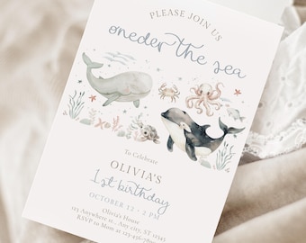 Oneder The Sea First Birthday Invitation (Editable Template)