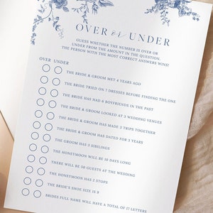 Over or Under Bridal Shower Game, Navy Blue Floral Bridal Shower ...