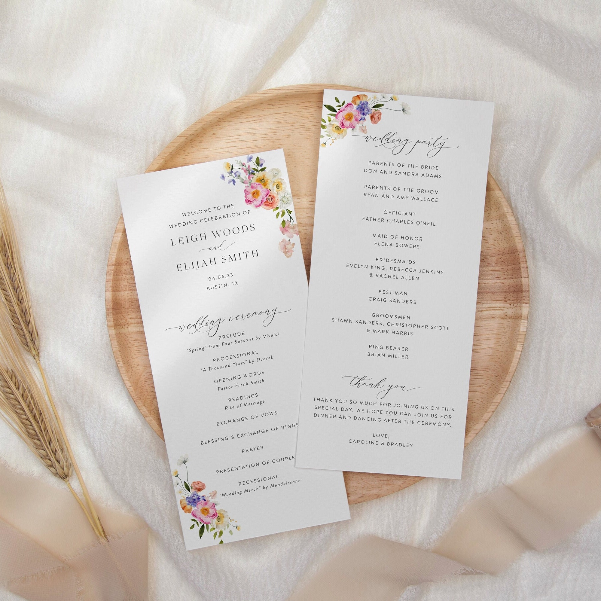 Event Program Flor Samples Colorful Floral Ceremony Program Template, Bright Color Floral Wedding ...