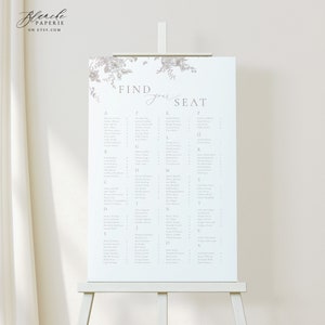 Erdiges Taupe Blumen Sitzplan, Vintage Blumen Hochzeit Sitzplan, botanisches Schild, sofortiger Download, druckbarer Sitzplan, bearbeitbares Schild56