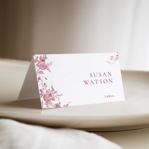 Pink Floral Escort Cards, Magenta Vintage Pink Floral Wedding Escort Cards, Place Cards Flat Folded, Editable Template, Instant Download 38