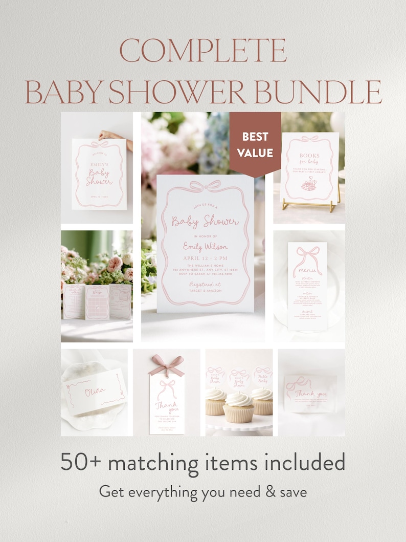 Cartello decorativo Pink Coquette per baby shower con fiocco da bambina (Download immediato) immagine 6